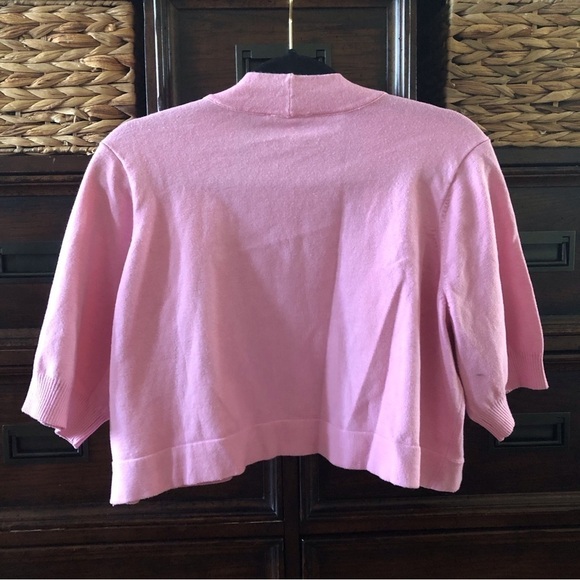 Denim & Co pink cotton blend knit short cardigan in size 1x - Picture 2 of 6